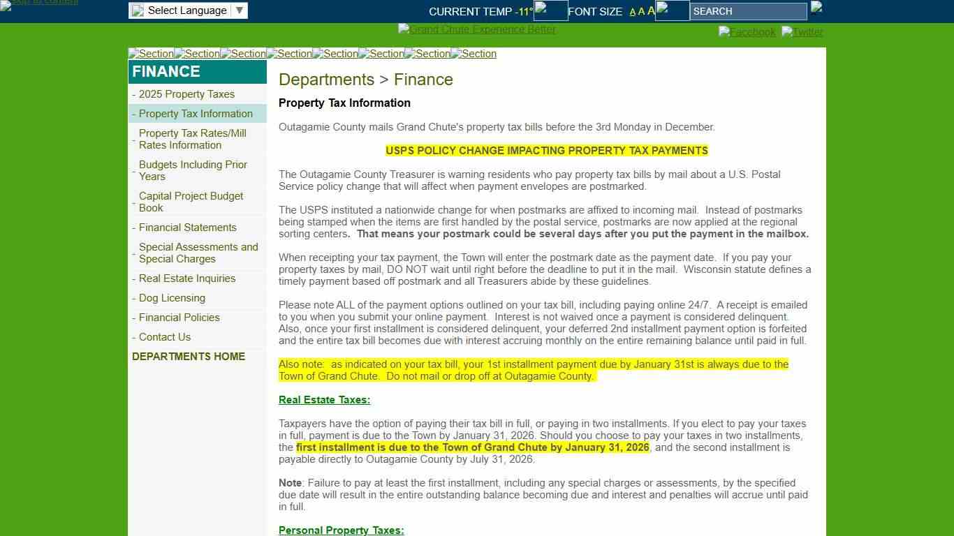 Grand Chute Departments > Finance > Property Tax Information